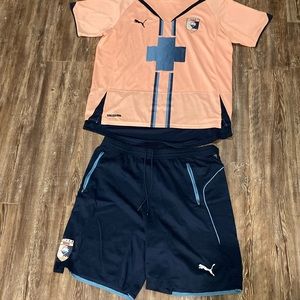 Puma pink dolphin soccer jersey and matching shorts